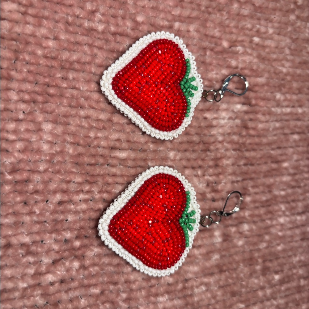 Indigenous-Made Beaded Strawberry Earrings | Handmade | Red Heart Berry